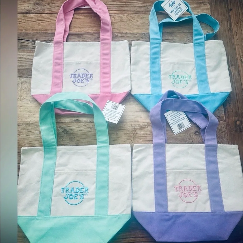 Trader Joe's Pastel Mini Tote Bag - Pink, Blue, Mint, Lavender - Picture 1 of 5